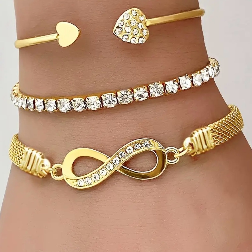 Gold Tone Infinity Bracelet Set of 3 bracelets